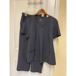 Cherokee Infinity Charcoal Grey Scrub Uniform Set Size Large Top & Medium Petite
